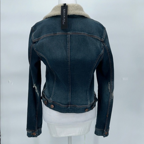 Greywire Sherpa Collar Denim Jacket Dark Wash Fitted Women Size L - Picture 6 of 12